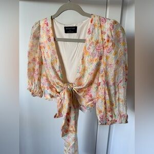 MinkPink Floral Front-Tie Top